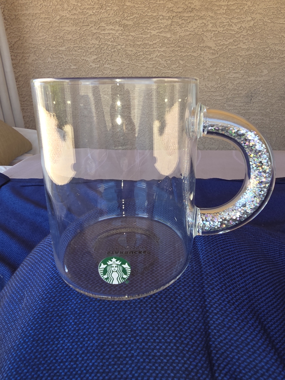 Starbucks Clear Glass Mug with Sparkle Handle and Green Logo